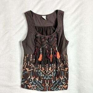 Anthropologie Akemi + Kin Brown Tassel Fringe Boho Sleeveless  Womens Medium